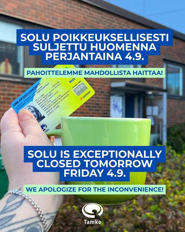 Solu on huomenna perjantaina 4.9. poikkeuksellisesti suljettuna. ⚠ Pahoitellaan mahdollista&hellip;