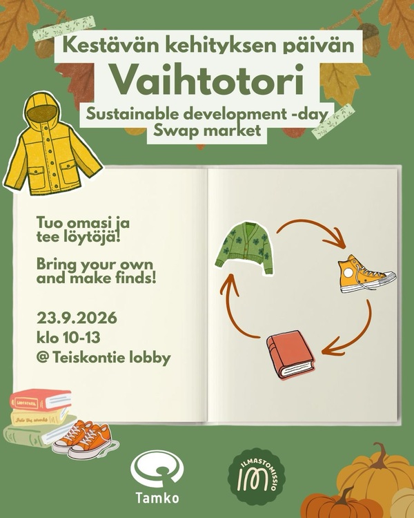 Syksyn vihreillä... Voi vaihtaa tavaroita!!!🍂 Ensiviikolla vietetään kansainvälistä kestävän kehityksen&hellip;